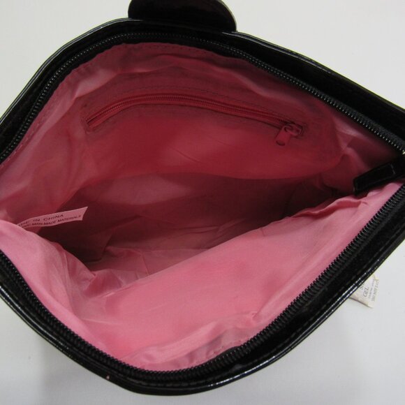 Ladies Hobo Black Faux Patent Leather Fold Over Clutch Handbag Formal Purse - Picture 6 of 11